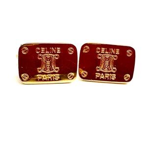 Authentic Celine Gold Tone Vintage Cufflinks Good Condition